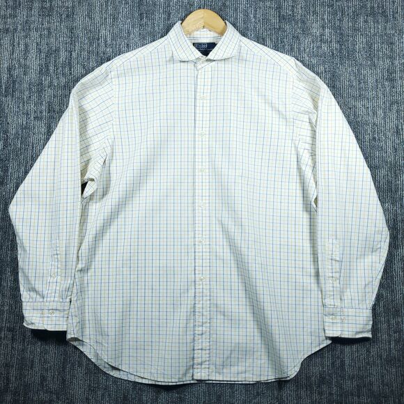 Polo Ralph Lauren Shirt Mens 17.5 36/37 White Blue Check Regent Button Up Pony - Picture 2 of 11